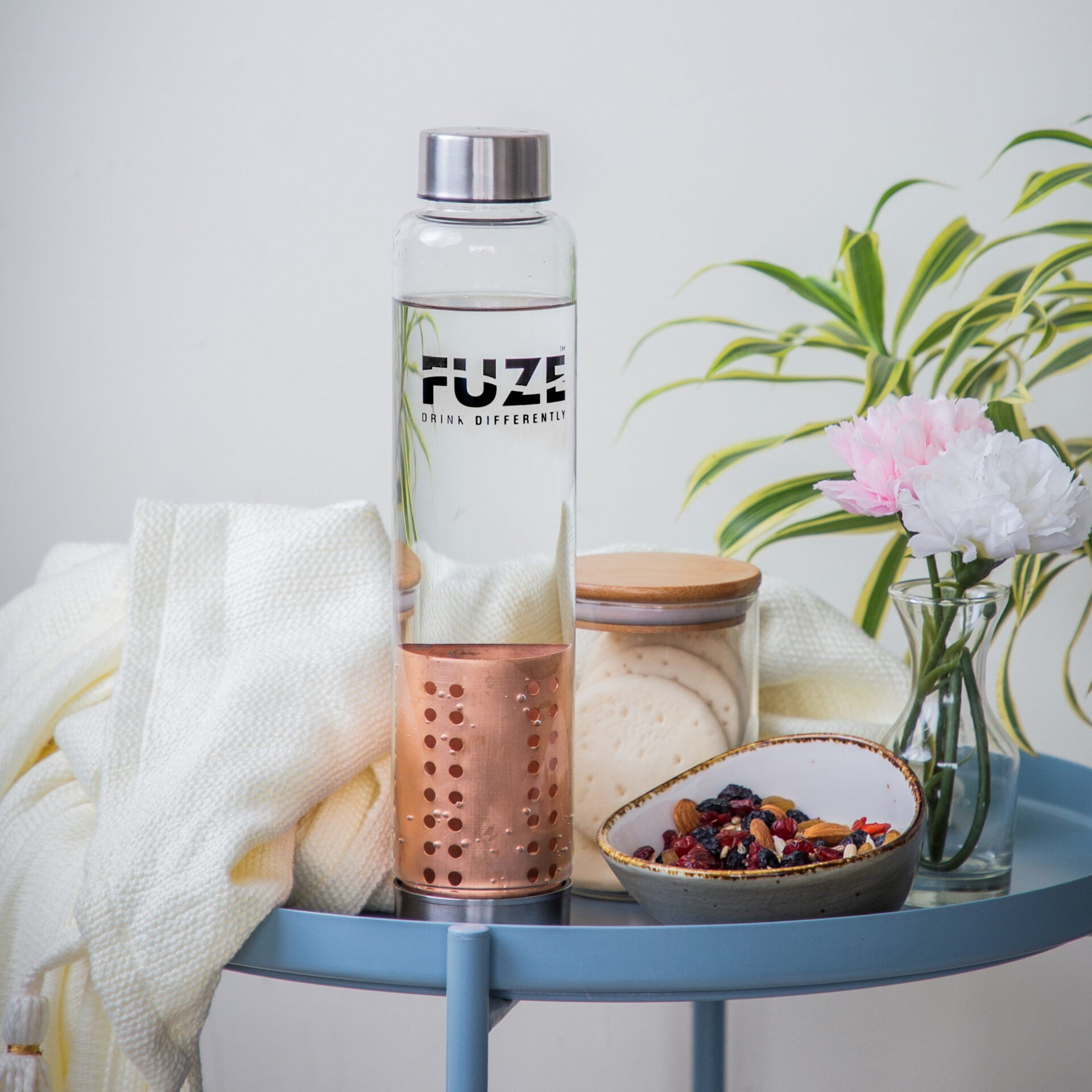 Fuze Glass Bottle with Removable Pure Copper Filter - 700 ML