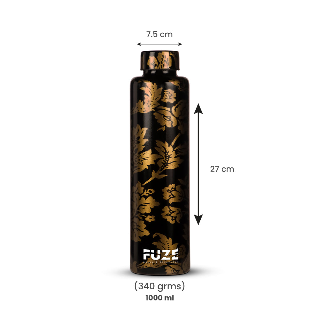 Fuze Full Hydro Glass Water Bottle -  Magna Black(1ltr)