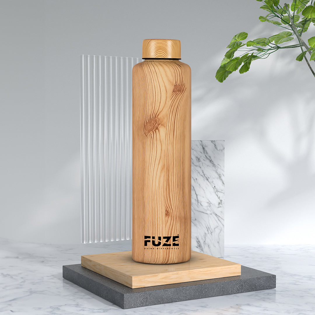 Fuze Full Hydro Glass Water Bottle -  Classic Wood (1ltr)