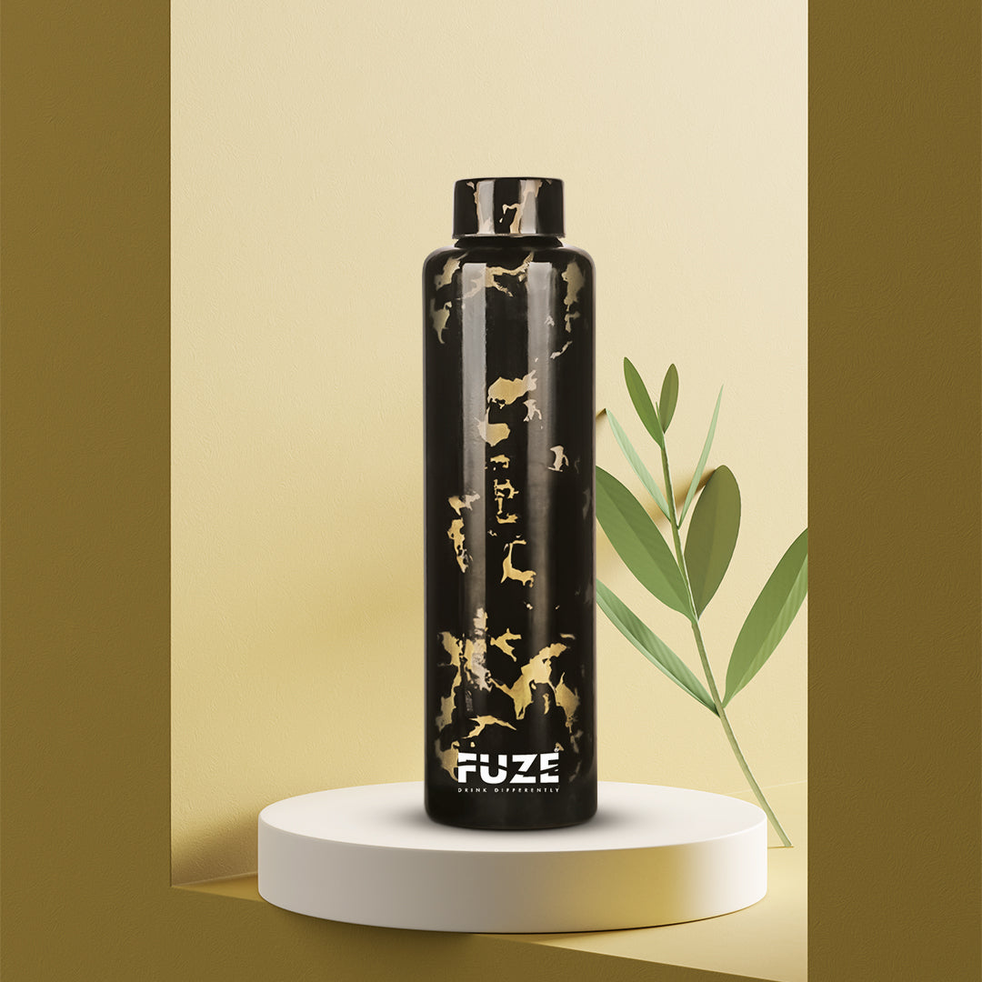 Fuze Full Hydro Glass Water Bottle - Fiery Black (1ltr)