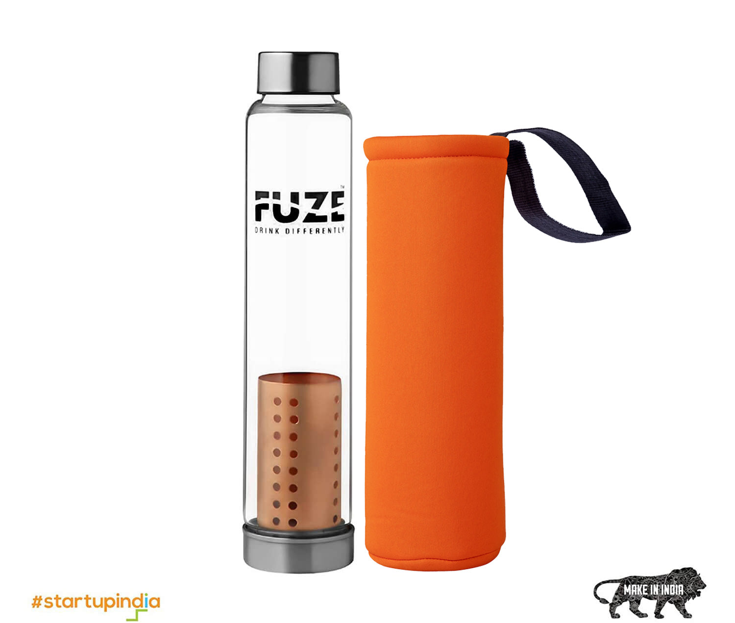 Fuze Glass Bottle with Removable Pure Copper Filter - 700 ML