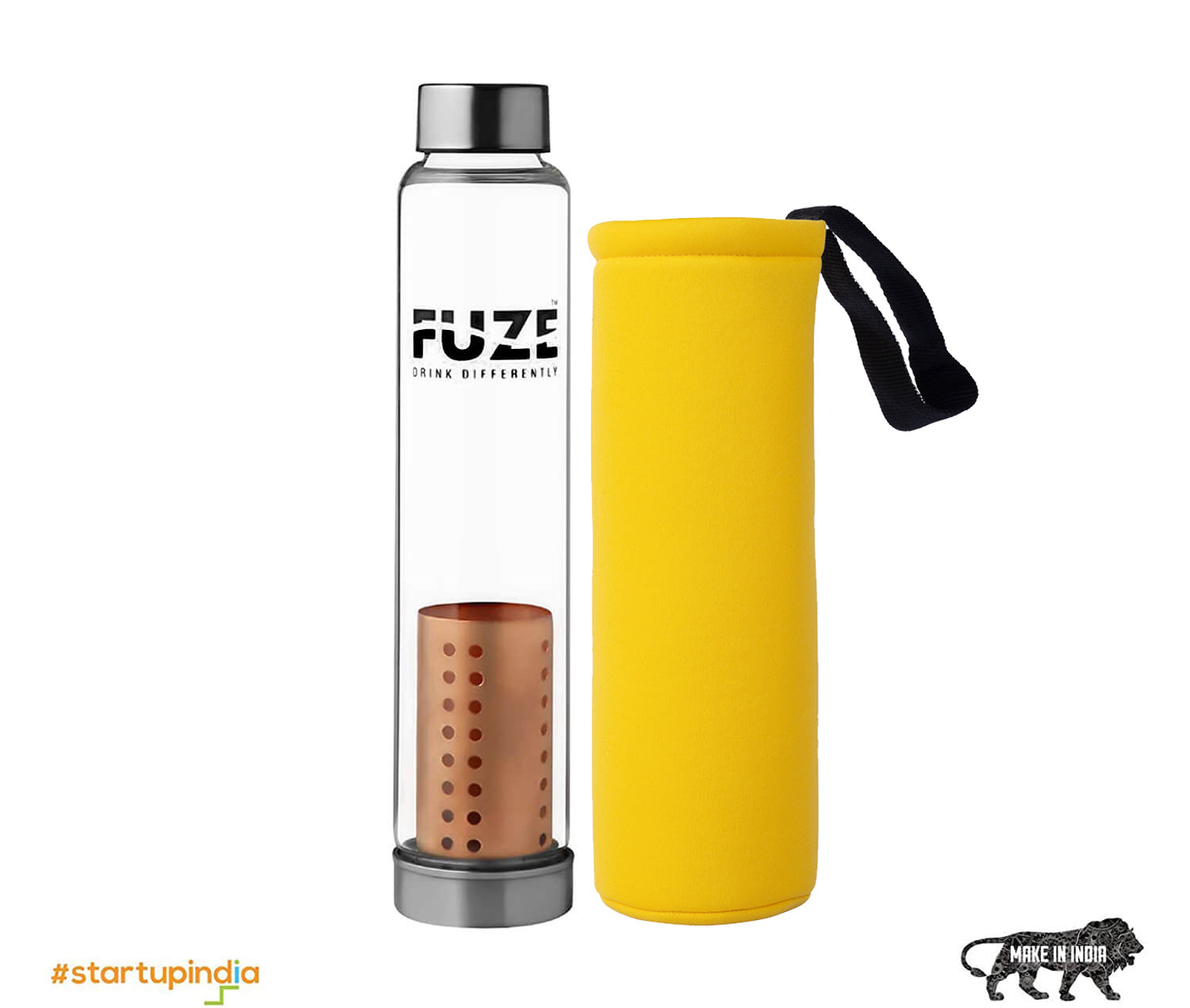 Fuze Glass Bottle with Removable Pure Copper Filter - 700 ML